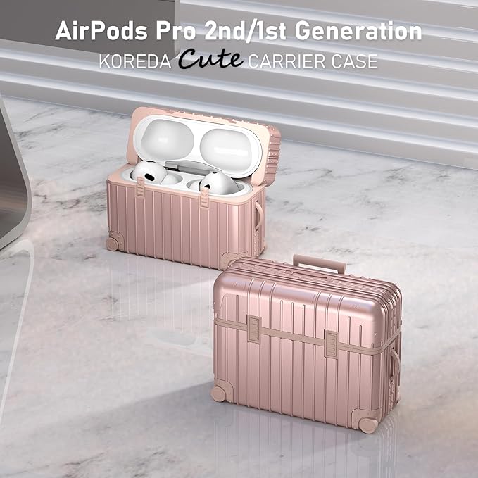 KOREDA Compatible with AirPods Pro 2nd/1st Generation Case Cover, Cute Funny Suitcase Design Case for Airpods Pro 2nd/1st Gen, Fashion Protective Hard Case for Women Men with Keychain