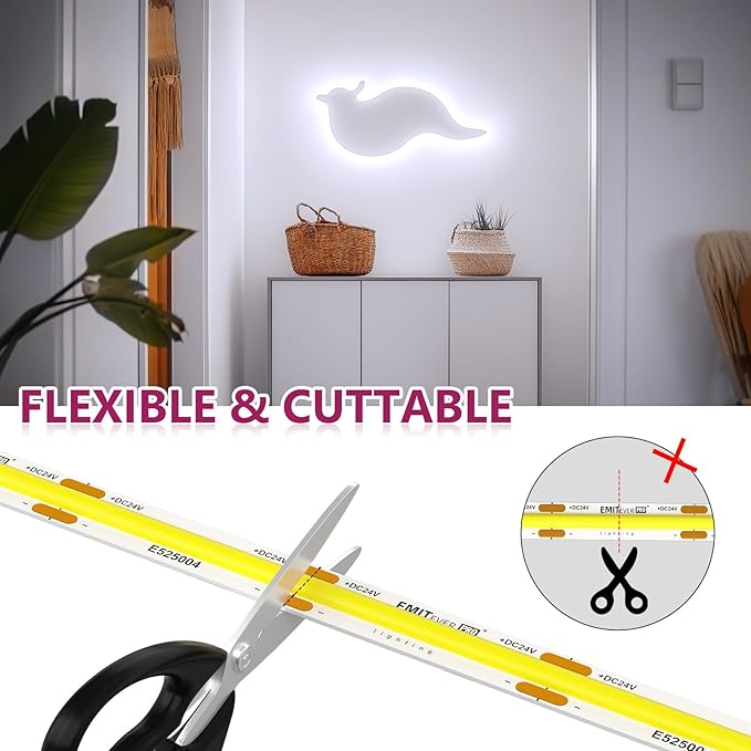 EMITEVER COB LED Strip Lights White, 5000K Tape Light Premium High Density, DC 24V, 400+Lumens/ft, 5120LEDs/Spool, Ra 90+, 32.8ft/10m, UL Listed 5 Year After-Service(Power Supply Sold Separately)