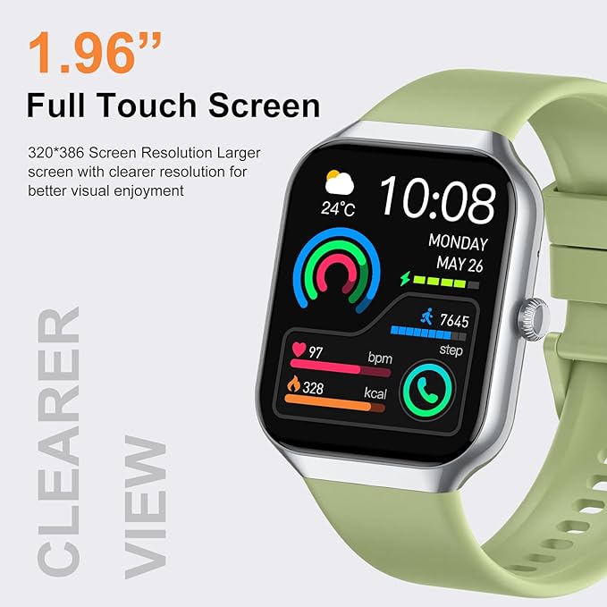 Smart Watch 2026 NEW 1.96" Smartwatch for Men Women(Answer/Make Call),Fitness Watch with 110+ Sport Modes, Reloj Inteligente with Sleep Monitor/Heart Rate/Step/IP68,for Android iOS, Silver green