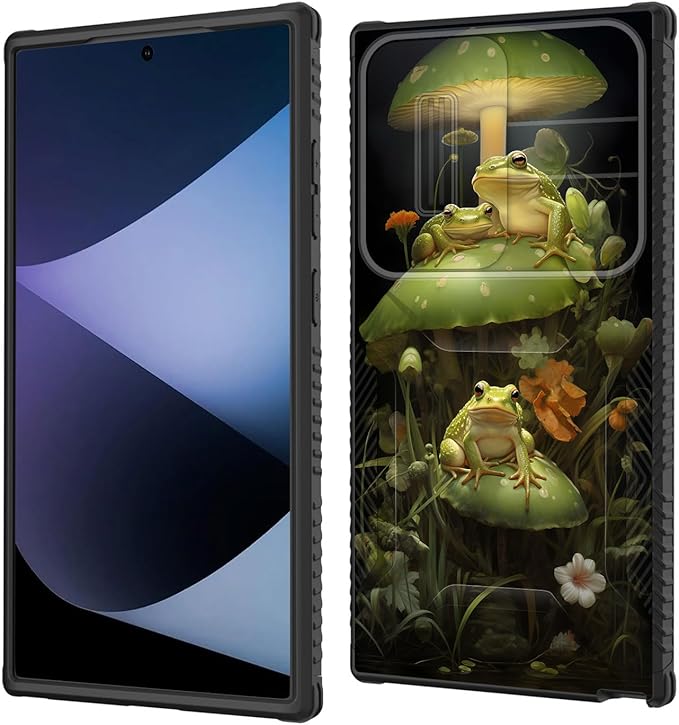 for Galaxy S24 Ultra Case Built in Slide Camera Lens Cover,Heavy Duty Shockproof Protection Dual Layer Case for Samsung Galaxy S24 Ultra 6.8" 2024,Cute Frog Mushroom