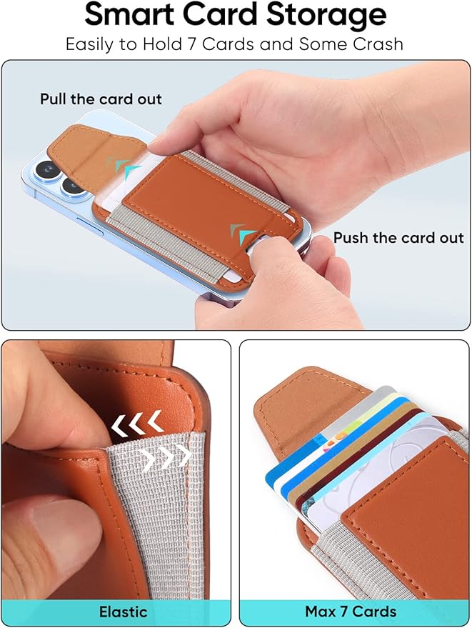 Miroddi for MagSafe Wallet with Privacy Flap, Strongest Magnetic Card Holder for iPhone 17/16/15/14/13/12 Series, Leather Magnetic Phone Wallet, Fit 7 Cards, RFID Blocking, No More Falling, Brown