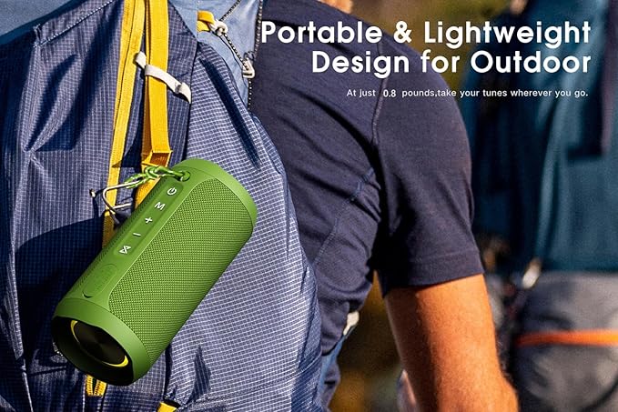 EDUPLINK Bluetooth Speaker IPX7 Waterproof Wireless Speaker with Bass 20H Playtime TWS Stereo Pairing Portable Outdoor Speakers for Beach Camping Travel Gifts for Men Women Girls Boys Teens Green