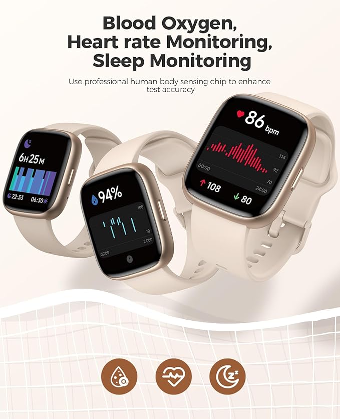 SOUYIE Smart Watches for Women, IP68 Waterproof, Alexa Built-in, 1.83" HD Customizable Display, Heart Rate, Blood Oxygen, Sleep, Weather Updates, Fitness Tracker for Android & iOS, Glod