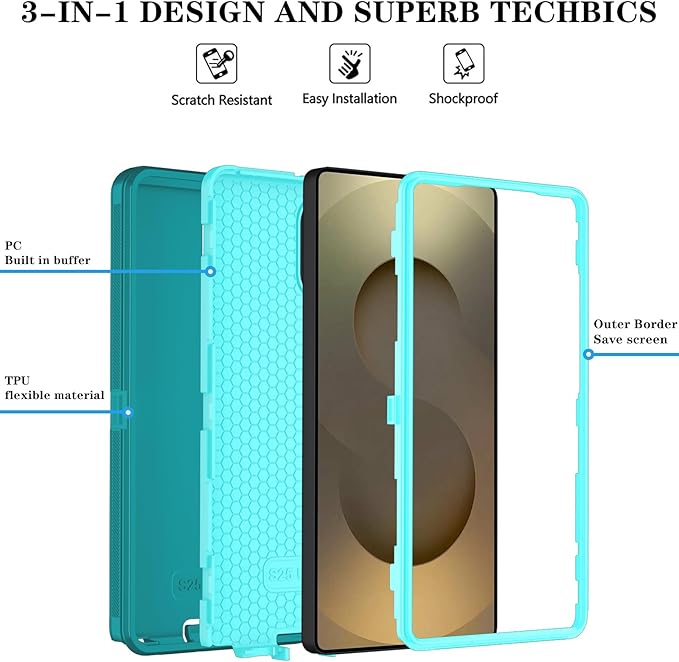 ONOLA Phone Case for Samsung Galaxy S25 Ultra Case with HD Screen Protector, Heavy Duty Shockproof & Dropproof 3-Layer Cover Phone Case for Galaxy S25 Ultra 6.9''，LakeSkyBlue