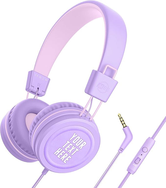 MEE audio KidJamz KJ55 Personalized Wired Headphones for Kids with Custom Full Color Photo Print, 3.5mm Plug Headset, Volume Limiter, & Microphone, Printed Graphics for School, Gift, Travel (Lavender)