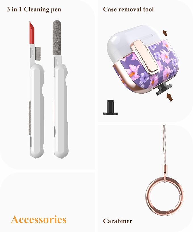 TATOFY for AirPods Pro 2nd Generation Case with Lock Carabiner Cleaner, Slim AirPod Pro 1st & 2nd Hard Case Cover, Compatible with MagSafe (Purple)