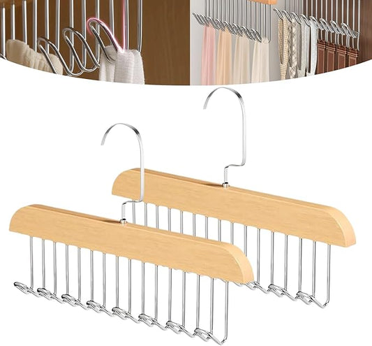 2 Pcs Tank Top Hanger,Tie Racks for Closet, Wooden Hangers with 8 Hooks Space Saving, Closet Organizers and Storage for Bras Camis Belts Ties