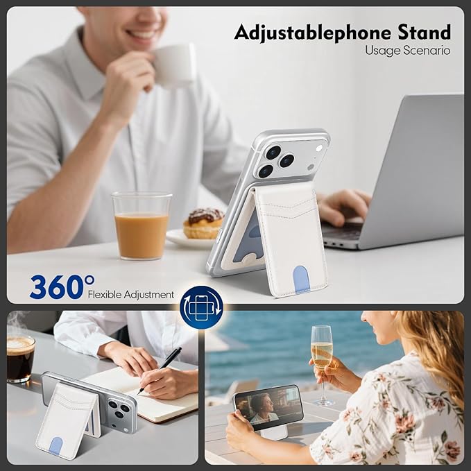 Compatible with Magsafe Case with Card Holder for Men Women Magnetic Ultra-Thin Wallet Bracket Adjustable Bracket for iPhone 17/16/15/14/13/12 Pro/Pro Max/PlusSeries,White