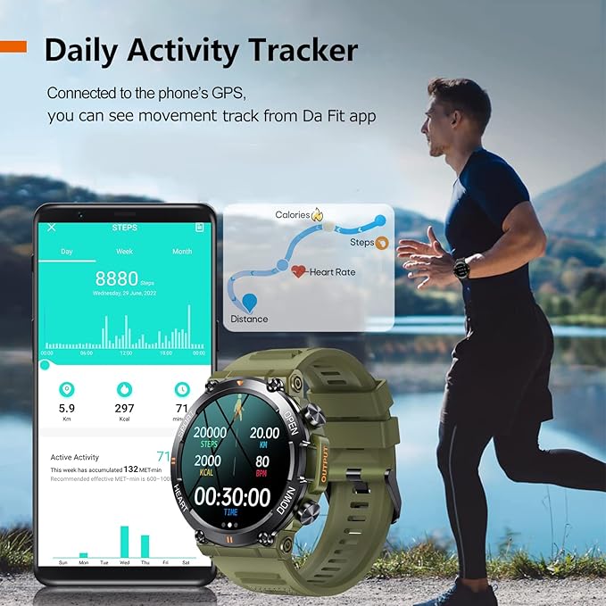 1.39" IPS Screen Smart Watches for Men Rugged Tactical Fitness Tracker with Call (Answer+Dial) Heart Rate SpO2 Sleep Monitor 120+ Sport Modes Waterproof Sport Smartwatch for Android iOS