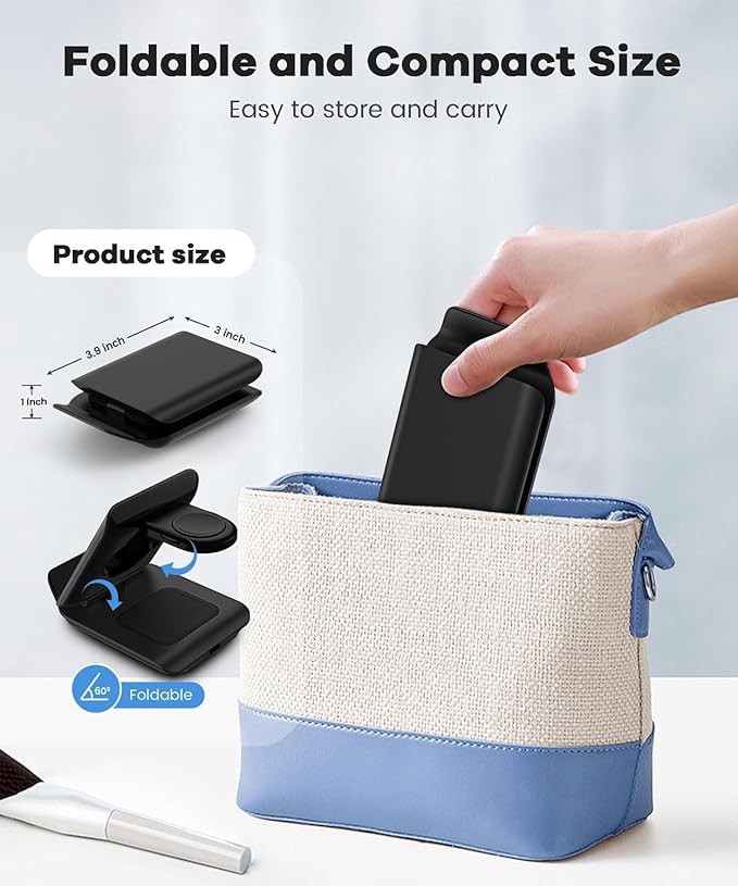 Samsung Galaxy Z Flip 3-in-1 Wireless Charging Station - Foldable 15W Fast Travel Charger Stand for z Flip 7/6/5/4/3, Razr+, Galaxy Watch & Buds 3/2 Pro/Live | PD20W Adapter Included | Black