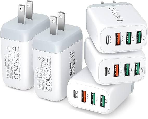 5 Pack USB C Wall Charger, Bangfun 40W QC+PD 3.0 Fast Charging Block Multiport USB Wall Plug Power Adapter Compatible for iPhone 17 16e 15 14 13 12 11 Pro Max Air, Galaxy,Pixel(White) - Image 7