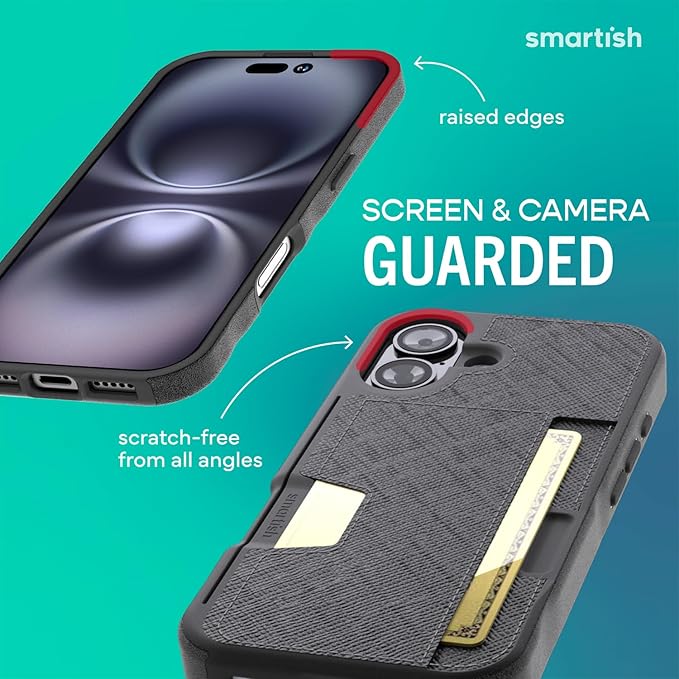 Smartish® iPhone 17 Wallet Case + Phone Grip Finger Loop - Wallet Slayer Vol. 2 [Slim + Protective] Credit Card Holder + Pop Out Ring Kickstand for Apple iPhone 17 - Black Tie Affair