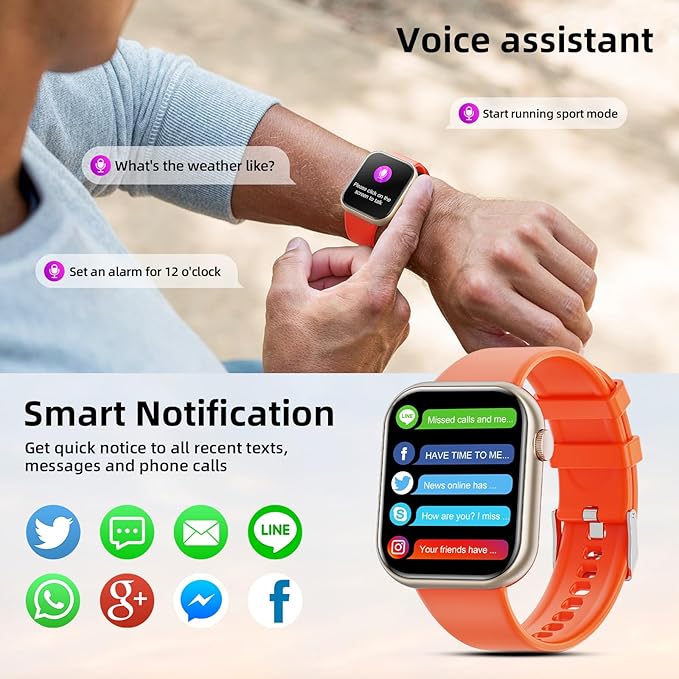 Hwagol Smart Watch (Answer/Make Call) 1.85inch Fitness Tracker, DIY Dials/Pedometer/Calories/Multiple Sport Modes/Voice Assistant, Smart Watches for Men Women Android iOS Phones