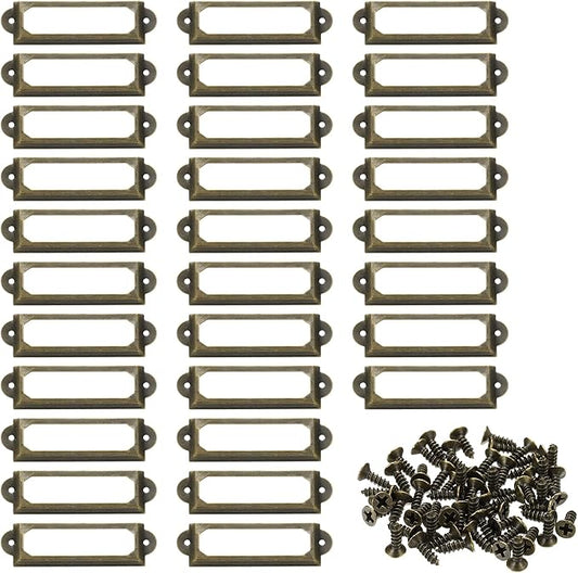 PATIKIL 60x17mm Metal Label Holders, 30 PCS Label Name Card Tag Frames with Screws for Office Library File Cabinets Shelves Wood Drawers Fabric Bins, Bronze