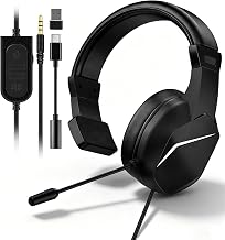 Wired One Ear Headset with Mic for PS5/PS4/Xbox/Switch/Mac/Laptop/PC, USB+Type-C+3.5mm Jack 3in 1 Single Ear Headphone with Microphone/Volume Control for Gaming Office Business Work Team Meetings Chat - Image 1