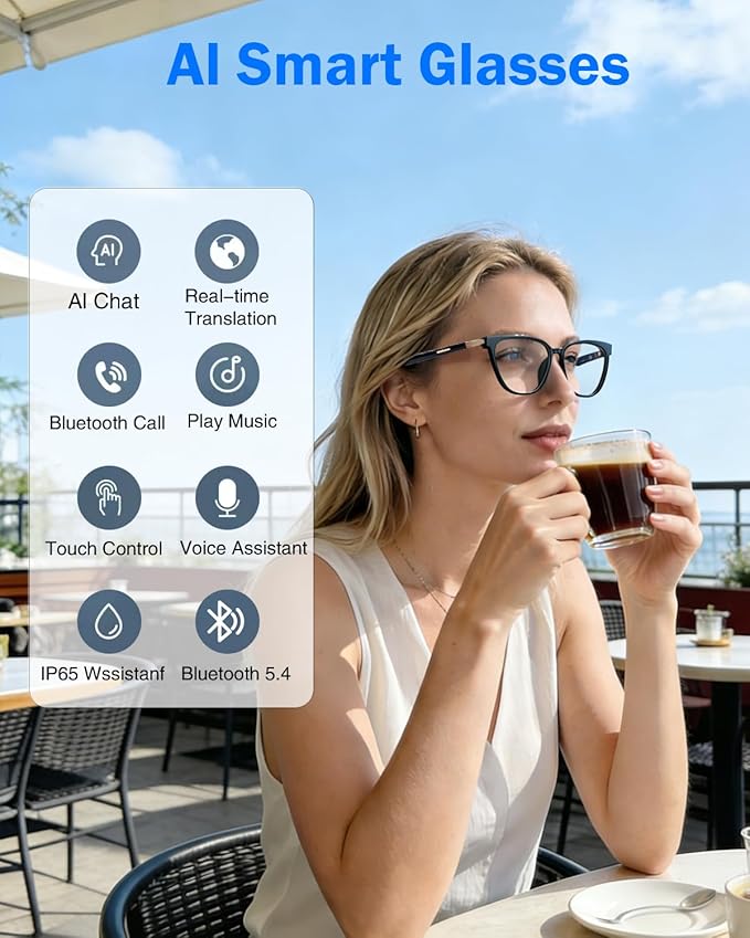 Al Smart Glasses for Men Women - Bluetooth Translation Glasses with 164 Languages, Color-Change Lens, Music &Calls w/ Bluetooth 5.4, Al Vioce &Meeting Assistant, Lightweight&Comfortable Thin Temples