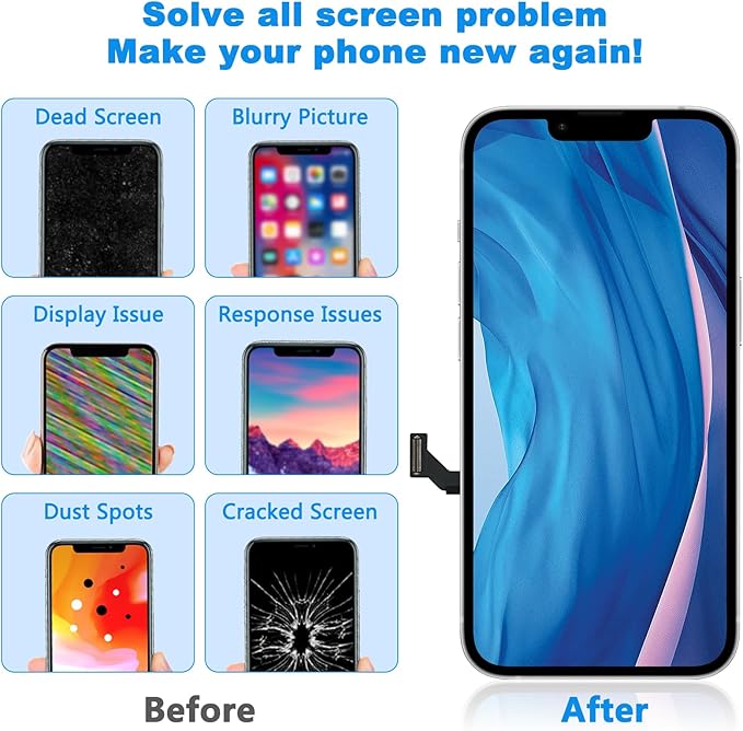 for iPhone 14 Plus Screen Replacement Black 6.7 Inch, LCD Touch Digitizer Complete Display for A2886, A2632, A2885, A2888, A2887,with Waterproof Seal+Tempered Glass+Repair Tools