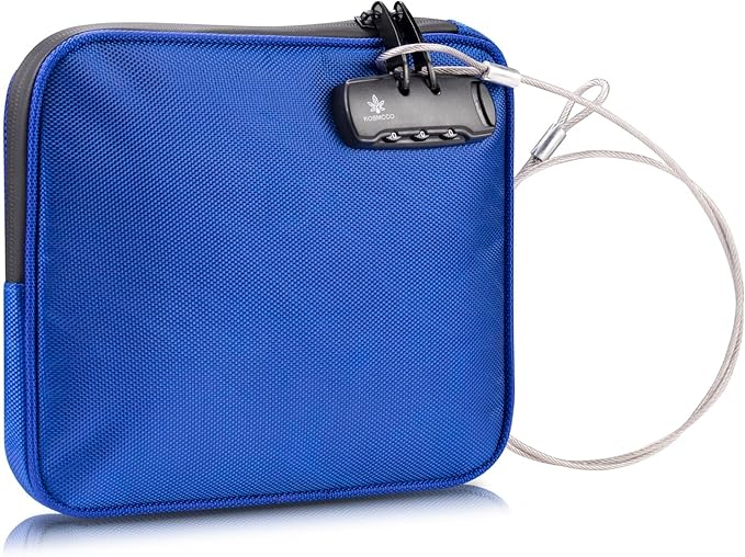 Beach Locking Bag, 9x7.5 Inch Portable Safe for Phone, Wallet, Keys | Anti-Theft Locking Travel Pouch for Pool, Vacation (Blue)