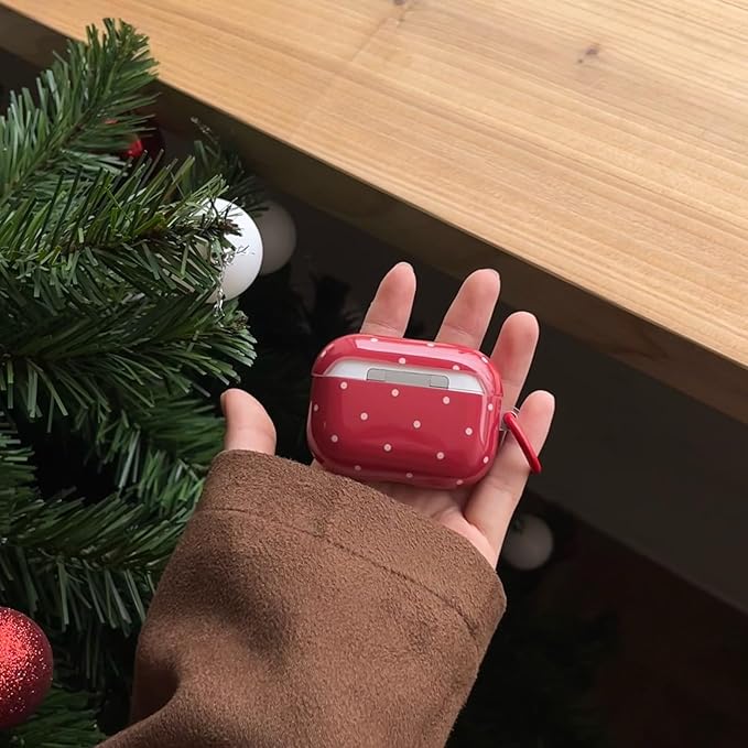for AirPods Pro 3 Case (2025) with Lock,Cute Retro Red Polka Dot Pattern Vintage Trendy Christmas Protective Girly Cover for Airpod Pro 3 Genetation