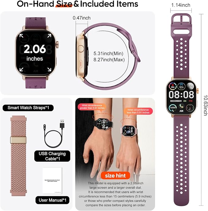 Smart Watch with 2 Bands: Step & Calorie Counter, Heart Rate & Oxygen Sensor, GPS Running, Swimming, Walking, Sports Tracker, Waterproof, Health Monitoring, Music & Call Alert Men Women iOS/Android