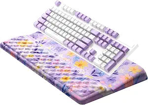 Ospelelf Keyboard Wrist Rest, Ergonomic Memory Foam Wrist Support for Typing & Gaming, Tilted Keyboard Stand Pad, Relief for Wrist Pain, Aesthetic Desk Accessories for Office, Purple Flower