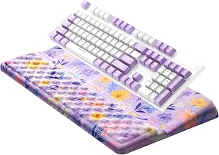 Ospelelf Keyboard Wrist Rest, Ergonomic Memory Foam Wrist Support for Typing & Gaming, Tilted Keyboard Stand Pad, Relief for Wrist Pain, Aesthetic Desk Accessories for Office, Purple Flower - Image 1