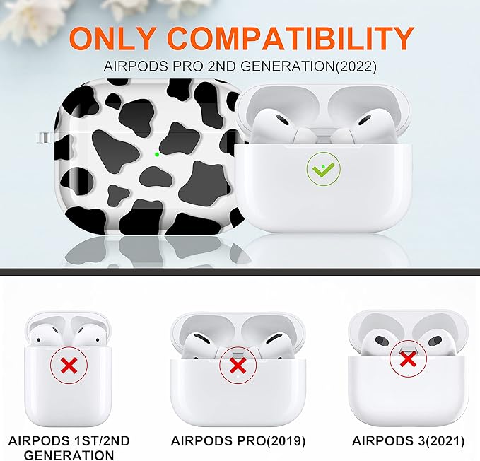 Maxjoy for AirPods Pro 2nd Generation Case, Clear AirPods Pro 2 Case for Women Girly Cute Protective AirPod Pro 2 Cover with Keychain Strap for AirPod Pro 2nd Gen Cover 2023/2022, Cow Print