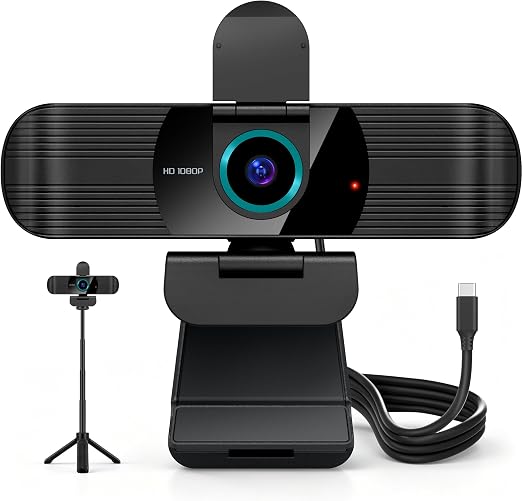 Pro HD 1080p/30fps Webcam with Tripod, External USB-C Camera for PC/Laptop