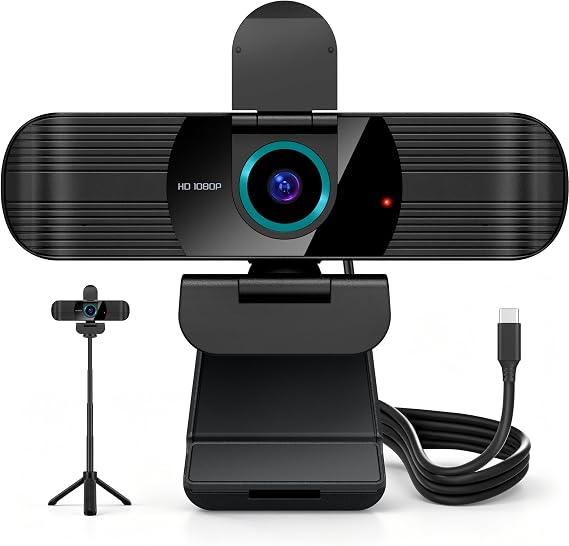 Pro HD 1080p/30fps Webcam with Tripod, External USB-C Camera for PC/Laptop
