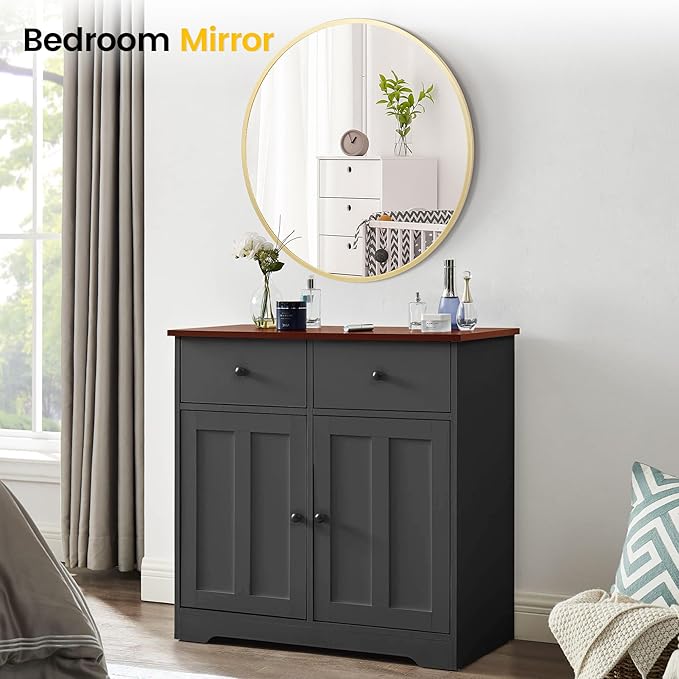30 in Round Mirror for Wall, Gold Metal Frame Circle Mirror, Round Bathroom Mirror for Wall Decor, Mirror for Entryway, Vanity, Bedroom, Easy to Install