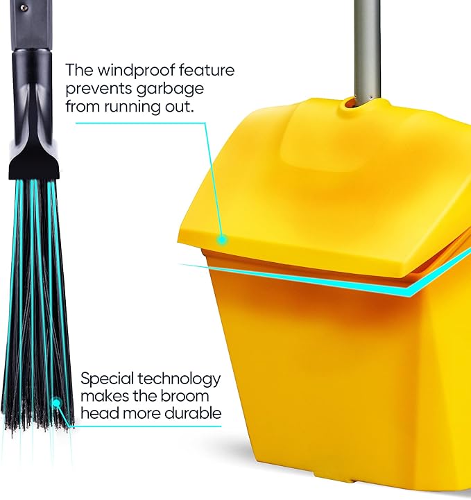 Yocada Commercial Broom and Dustpan Set with Windproof Cover Commercial Outdoor Indoor 2 Plus 1 for Courtyard Garage Lobby Mall Market Floor Home Kitchen Room Office Pet Hair Rubbish