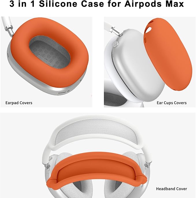Silicone Case Cover for AirPods Max, Ear Pad Case Cover/Ear Cups Cover/Headband Cover for AirPods Max Headphones, Accessories Soft Silicone Protector for Apple AirPods Max New USB-C (2024) (Orange)