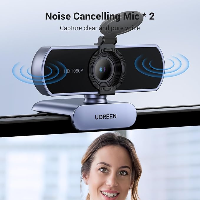 Full HD 1080P Webcam with Noise Canceling Microphone for Video Calls and Streaming Grey