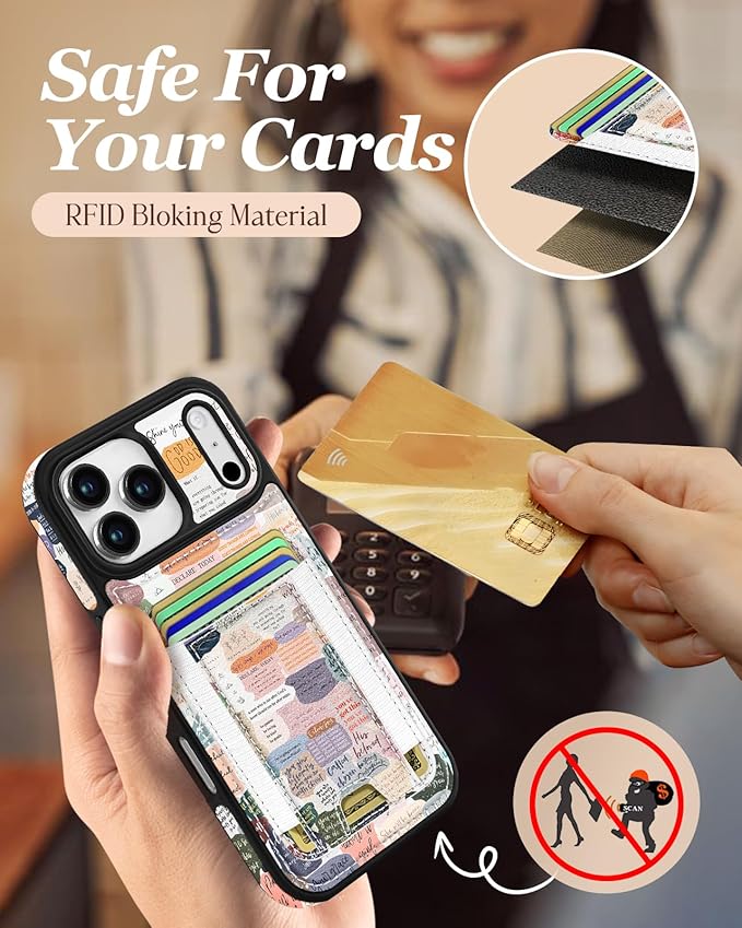Shorogyt for iPhone 17 Pro Max Case Wallet - Fits 5 Cards, Compatible with Magsafe Detachable Magnetic Credit Card Holder Leather Cardholder Cute Phone Cover Women Girls for Apple 17 ProMax, Collage