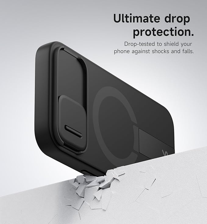 SURITCH for iPhone 17e/16e Case with Magnetic Camera Slide Cover and Adjustable Kickstand, Compatible with MagSafe, Shockproof Bumper Case Slim Protective Cover 6.1 Inch,Black