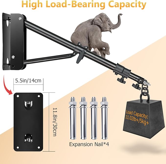 MACTREM Ring Light Wall Mount, 71.65’’/182cm Wall Mounting Triangle Boom Arm for Strobe Light, Photography, Softbox, Reflector,Umbrella,Studio Video Light, Support 180°Rotation