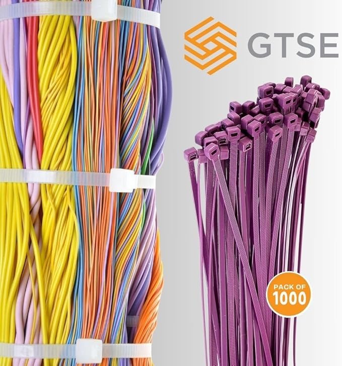 GTSE 12 Inch Purple Zip Ties, 1,000 Bulk Pack, 50lb Strength, UV Resistant Long Nylon Cable Ties, Self-Locking 12" Tie Wraps