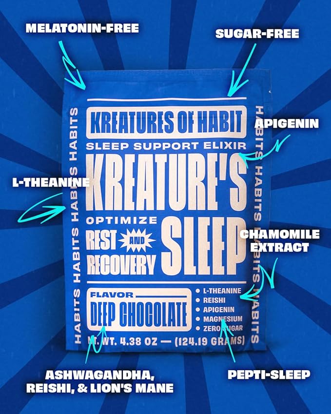 Kreatures of Habit | KREATURE'S Sleep | Sugar-Free, Sleep Support Elixir | with Ashwagandha, Chamomile, GABA, L-Theanine, Reishi & Magnesium | Chocolate