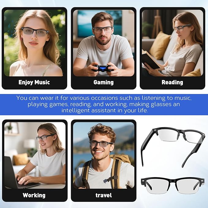 Smart Bluetooth Glasses with Open-Ear Speakers, Photochromic Polarized Lenses, Built-in Mic & IPX4 Water Resistance, Voice Assistant Enabled