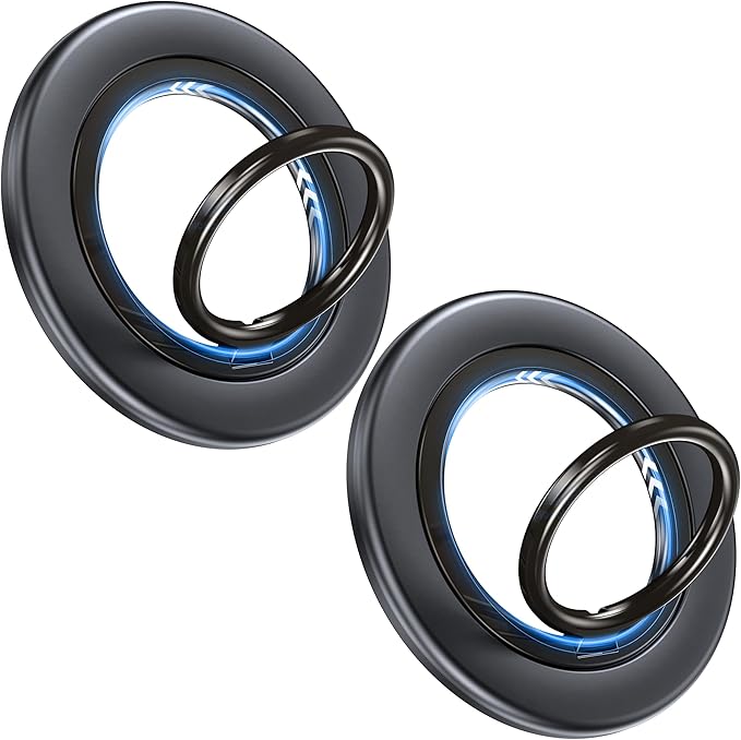 CreaDream 2PC Magnetic Phone Ring Holder for MagSafe, 360° Rotation Magnet Cell Phone Finger Ring Grip Stand, Two-Sided Magnetic Adjustable Kickstand, Compatible with iPhone 16 15 14 13 Series