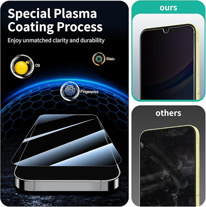 Privacy Screen Protector for Samsung A15/A25/A34/A24, Anti-Spy Tempered Glass, Double Shatterproof 9H Hardness, Dark Privacy Protection, Anti-Scratch Impact Resistant Case-Friendly Screen Guard - 3 Pack