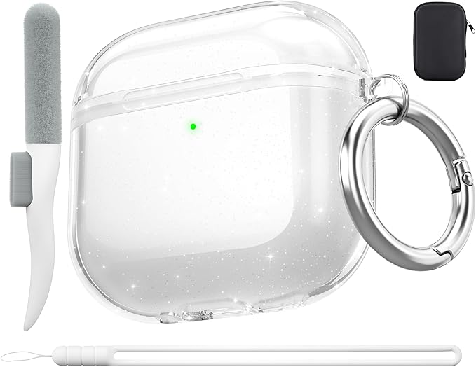 Valkit Compatible AirPods 4 Case Cover, Soft TPU Airpods 4 Case with Cleaner Kit, Shockproof Protective Case with Keychain for Apple AirPods 4 Gen Case for Women Men - Clear Glitter