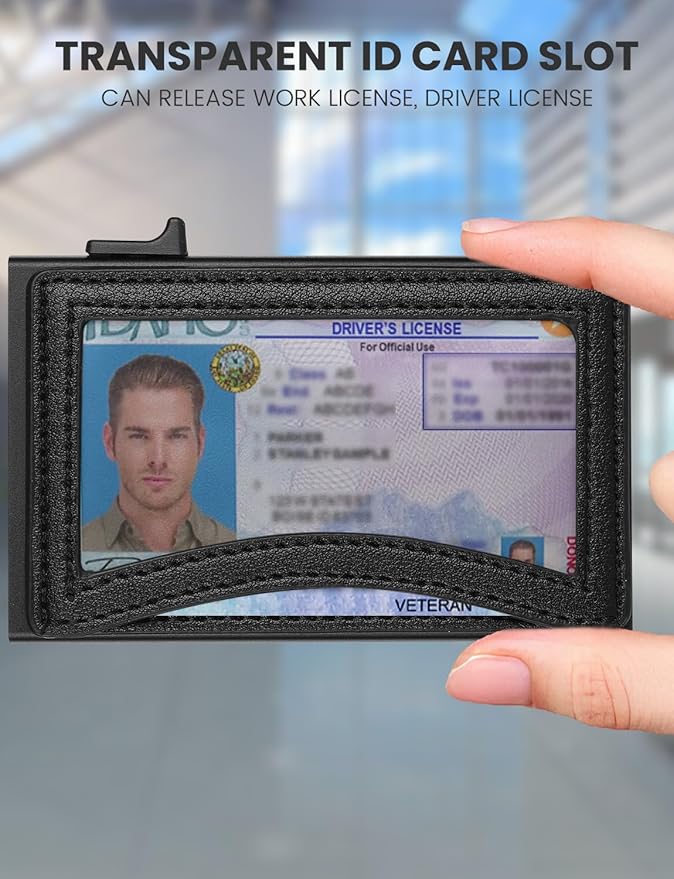 Slim Wallet for Men with ID Window,Pop Up Wallet with AirTag Holder, RFID Wallet for Men | Credit Card Holder with Elastic Pocket for Cash,Coins,Keys. Metal Wallets for Men,Men's Gifts