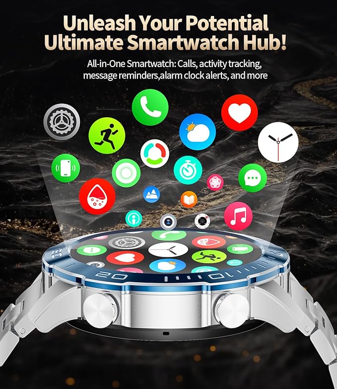 Military Smart Watch for Men(Answer/Calls),1.43''AMOLED Screen,500mAh 5ATM Waterproof,170 Sports Modes, Fitness Tracker Watch with Heart Rate/Blood Pressure/SpO2 for Android/iOS,Smartwatch Black