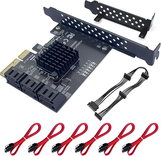 PCIe SATA Card 6-Port SATA III 6Gbps ASM1166 PCIe x4 Controller