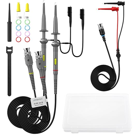 AUTOUTLET 2Pcs P6100 100MHz Universal Oscilloscope Probe,10:1 and 1:1 Switchable Oscilloscope Clip Probes with BNC to Minigrabber Test Lead Kit