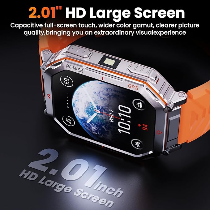 GPS Military Smart Watch for Men，GPT Voice Assistant，Smartwatch with LED Flashlight，2.01" HD Display Bluetooth Call，Fitness Tracke with Multiple Sports Modes，Compatible with Android & iOS