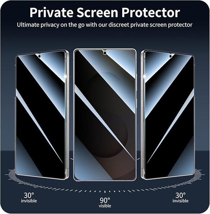 3*Privacy Screen Protector and 3*Camera Lens Protector for Samsung Galaxy S25 Ultra with a Installation Alignment Aid, Anti-Spy Tempered Glass Film, Private Black Protection, [Anti-Scratch][9H Hardness]
