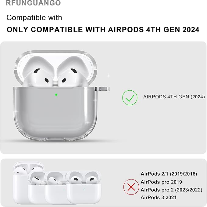 RFUNGUANGO AirPods 4 Case Clear, Soft TPU Transparent with Cleaning Kit & Keychain, Compatible with Magsafe, Compatible Apple AirPods 4 (2025) Generation Protective Case, Black