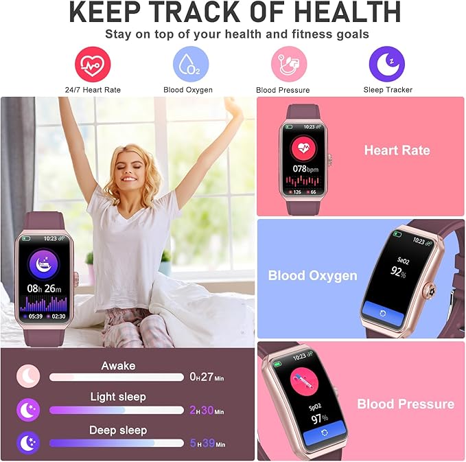 Fitness Tracker with 24/7 Heart Rate, Blood Oxygen, Sleep Tracker, Waterproof Fitness Watch, Activity Tracker with Step Tracker for Women Men